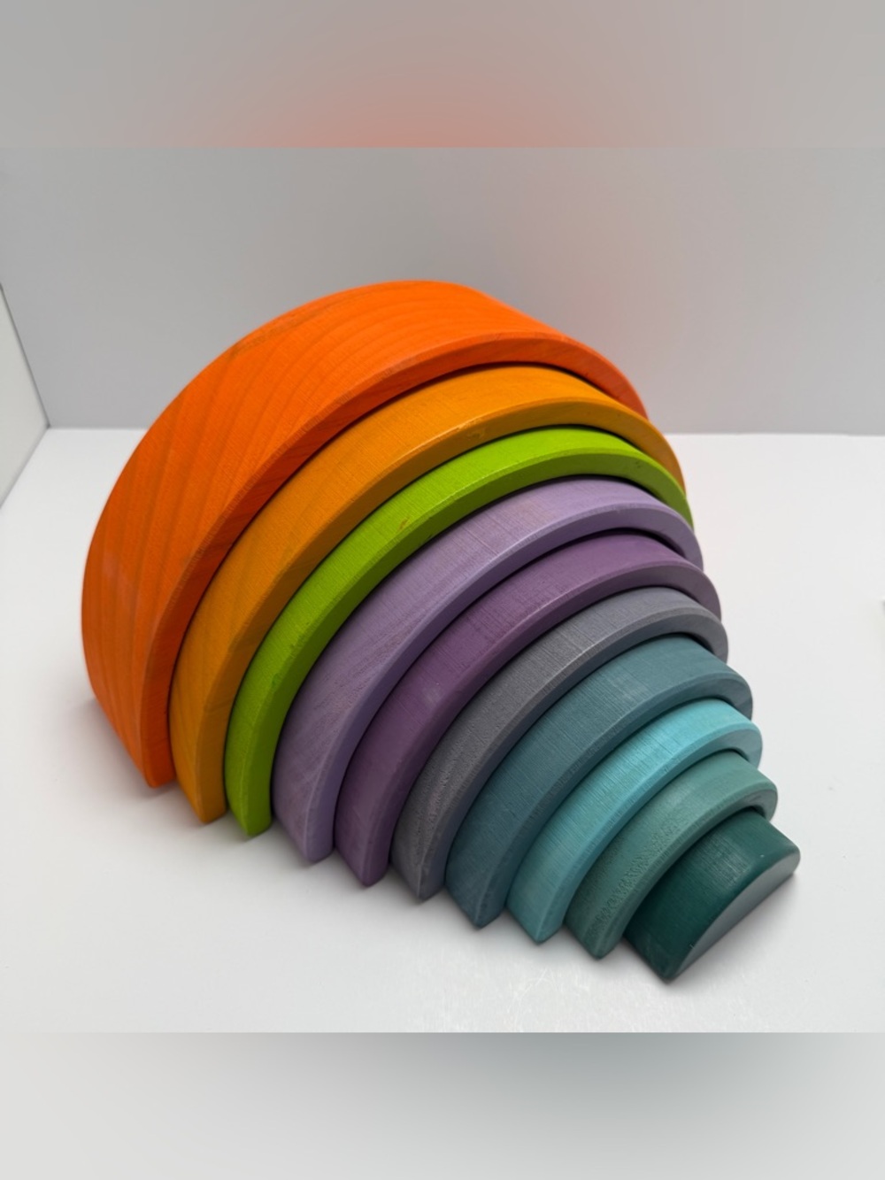 Wooden Rainbow Stacking Toy in Bright Multicolor(Sample—defective.⚠️） - Picture 6 of 11